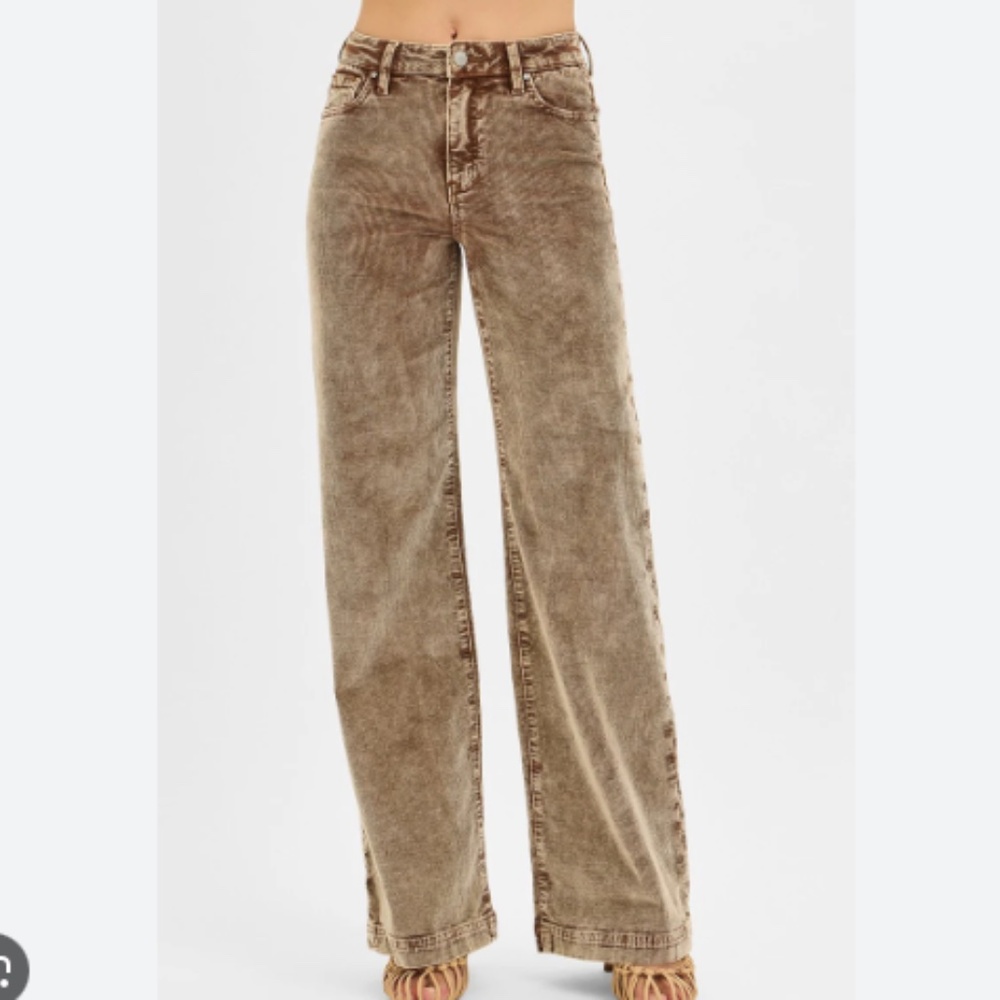 NWT RISEN Mocha Brown Wide Leg Corduroy Jeans High-Waist Sz 13/31, 33 Inseam